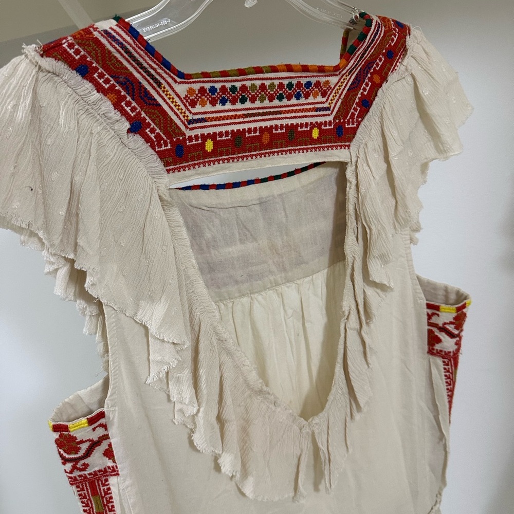 Free People Embroidered Ivory Dress with Red Accents and Open Back - Picture 4 of 5